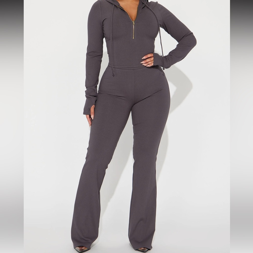 Fashion Nova Laurie Ribbed Pant Set - Charcoal